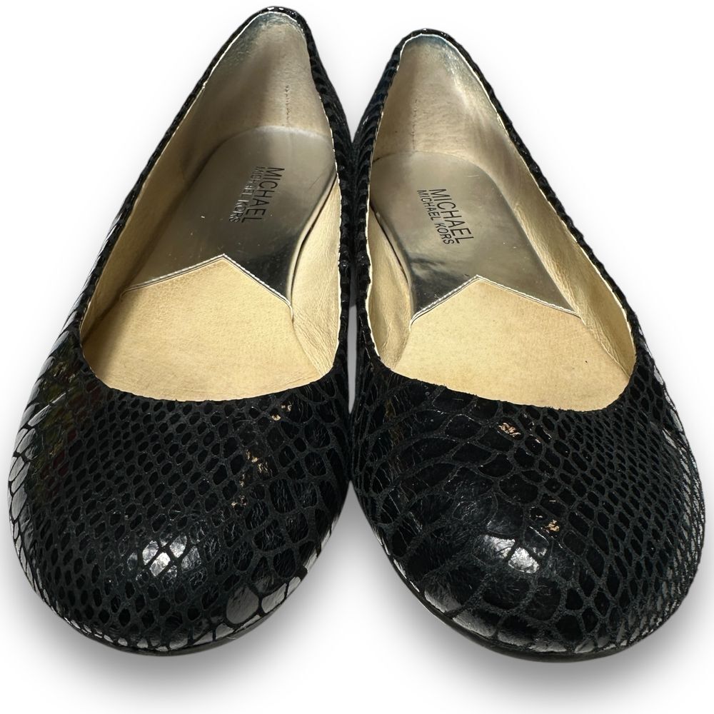 Michael Kors Glossy Black Textured Flats - Picture 3 of 10